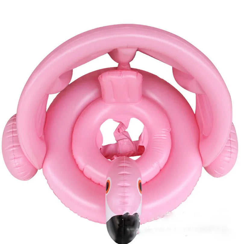 Bouée Gonflable Flamingo Mignon pour Bébé avec Ombrelle rose