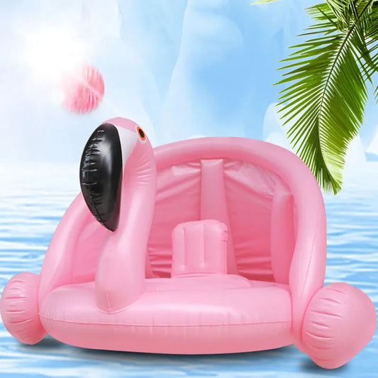 Bouée Gonflable Flamingo Mignon pour Bébé avec Ombrelle rose
