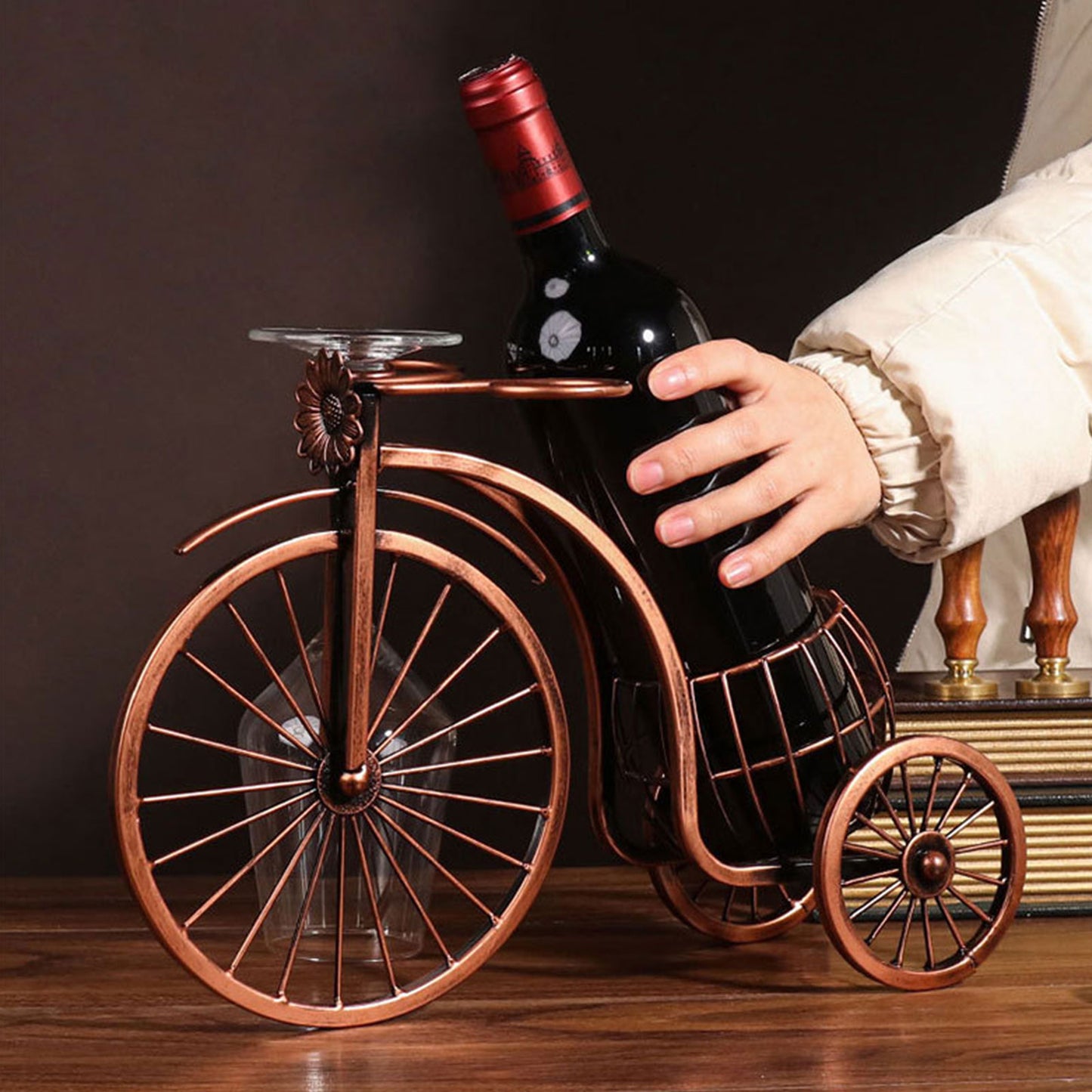 Support de bouteille de vin Beauf | Tricycle en métal vintage