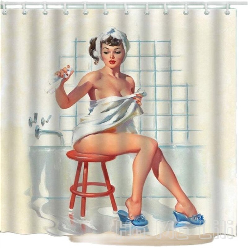 Rideaux de douche Beauf | Vintage Femme Sexy serviette de bain