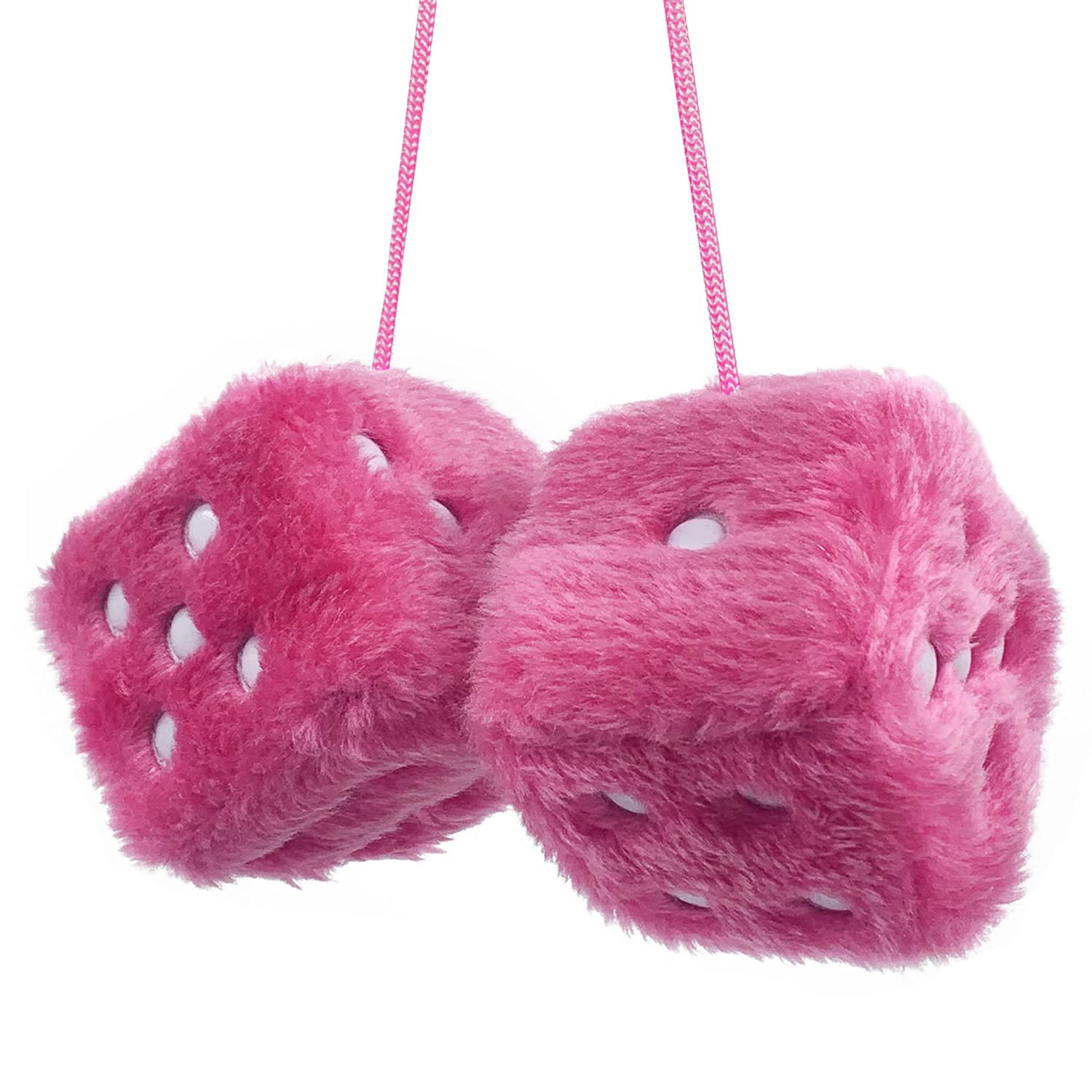 Dés en peluche pour voiture rose